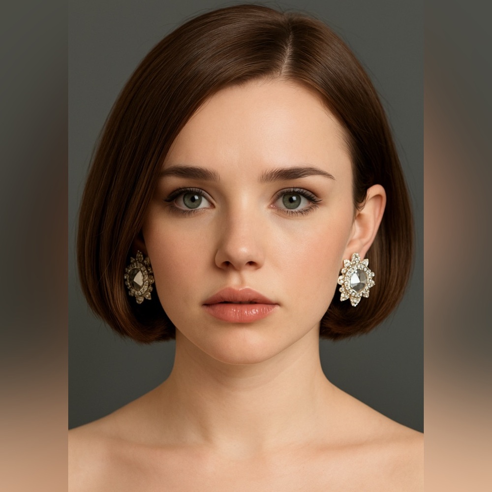 Elegant Silver Reflective Floral Stud Earrings